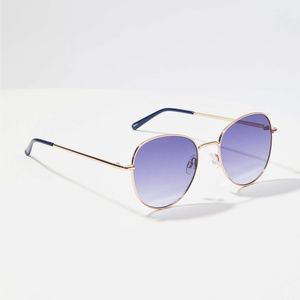 LOFT | Round Metallic Sunglasses, Nautical Navy